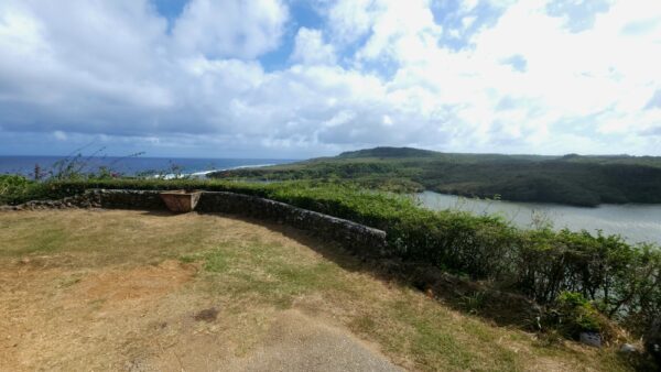 A view of the ocean from an overlook.